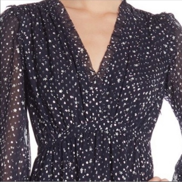 Kate Spade Night Sky Lurex Silk Witchy celestial Long Sleeve Mini Dress Size 0 - Picture 5 of 10